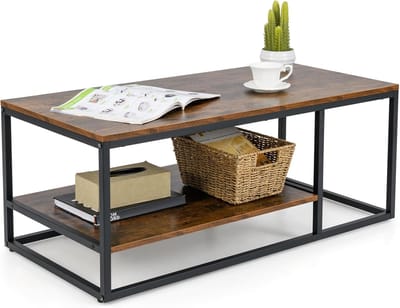 Industriële Salontafel met 2 Niveaus en Opbergruimte