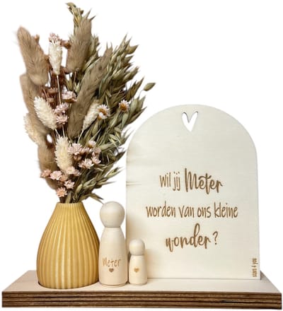 Geschenkbox Wil jij mijn METER zijn? | BEIGE | VAASJE | droogbloemen | meter vragen | meter worden | peettante vragen | peettante worden | cadeau | doosje met een vraag