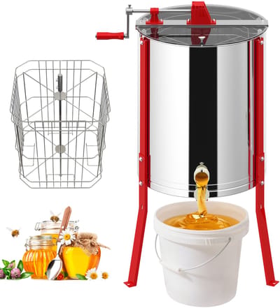 NAIZY Honing Extractor Handmatige 4 Frames RVS Tangentiële Extractor Honing Extractor met Deksel, Handaandrijving en Verstelbare Poten Honing Extractors Universele Bijenhouderij Accessoires