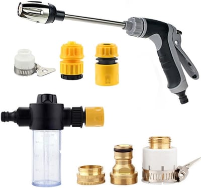 Krachtige sproeikop – Hogedrukreiniger schuimkanonset met metalen snelkoppeling - voor buitenreiniging - Hogedrukspuitpistool, 1/4" kunststof en messing adapters voor autowassen en huisreiniging | Cyslmuk®