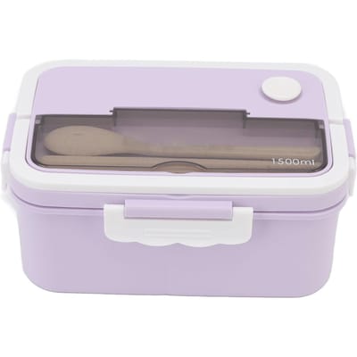 Boîte à déjeuner 1500ml Plastique résistant à la chaleur Boîte Bento Récipients à déjeuner portables avec baguettes cuillère violet