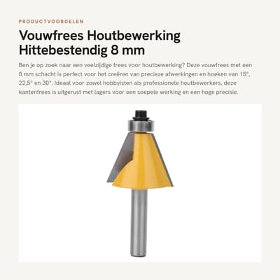 Dailygoods - Vouwfrees - Houtbewerking - Hittebestendig - 8 mm Schacht - Kantenfrees met lagers - Geschikt voor Elektrische Bovenfrees