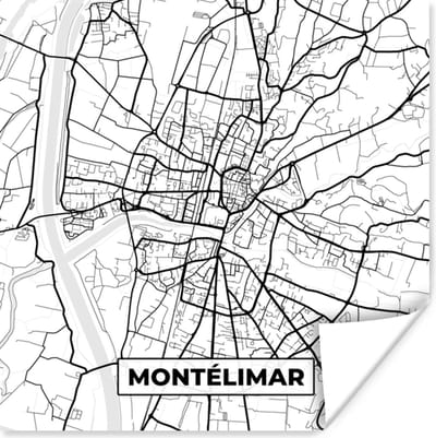 Poster Montélimar - Frankrijk - Plattegrond - Stadskaart - Kaart - Zwart wit - 100x100 cm XXL