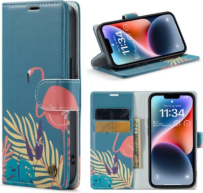 Casemania Hoesje Geschikt voor Apple iPhone 14 met Tropica Print - Portemonnee Book Case