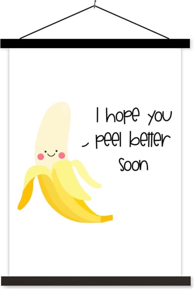 Posterhanger incl. Poster 60x80 cm - Schoolplaat - Sterkte - Quotes - Fruit - Bananen - Textielposter - Zwarte latten