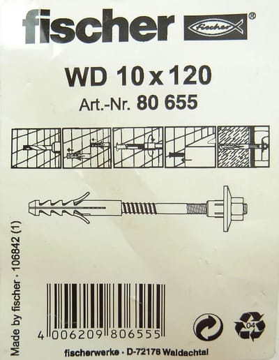Fischer Plumbing fixing WD 10 x 120 (80655) plumbing kit Wastafelbevestigingsset deuvelbodemschroef