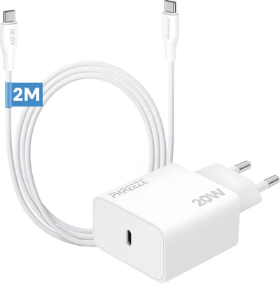 Phreeze 20w usb C adapter set - Oplader met usb C naar usb C kabel 2 meter - Wit