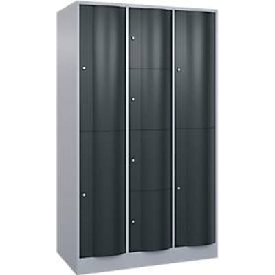 C+P Resisto combi lockerkast, 3 vakken, 8 vakken, B 1148 x D 640 x H 1950 mm, blank aluminium/antraciet grijs