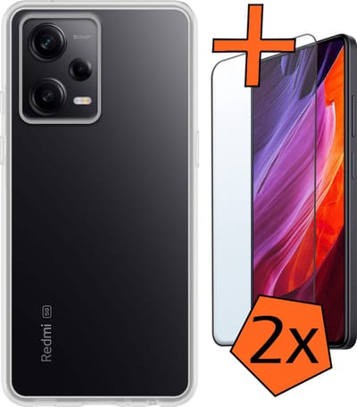 Hoes - Met 2x Screenprotector - Geschikt voor Xiaomi Redmi Note 12 Pro+ - Sterk & Shockproof - Back Cover - Siliconen Case - Telefoon Hoes - Transparant