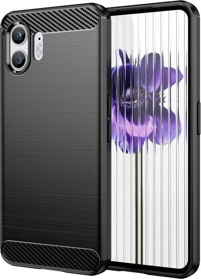 MobyDefend Hoesje - Geschikt voor Nothing Phone (2) - TPU Backcover - Geborstelde Metaal & Carbon-Look - Zwart