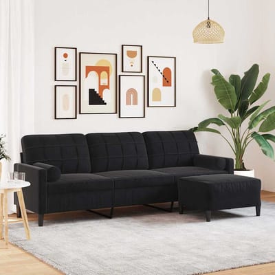 vidaXL - Driezitsbank - met - voetenbank - 210 - cm - fluweel - zwart