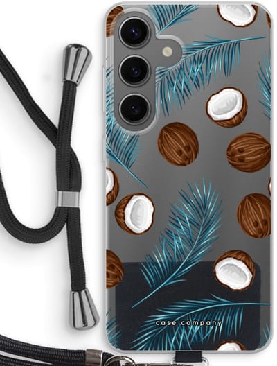 Case Company® - Hoesje met koord geschikt voor Samsung Galaxy S24 hoesje met Koord - Kokosnoot - Telefoonhoesje met Zwart Koord - Bescherming aan alle Kanten en Over de Schermrand