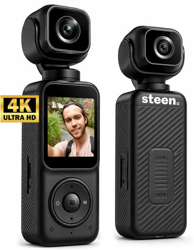 Steen Dual Action Camera 4K – Mini Camera – Pocket Camera – Vlog Camera Camcorder – Dubbele Camera – Inclusief 32GB SD-kaart