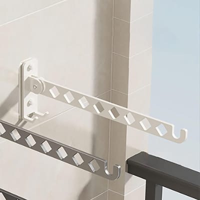 Wandgemonteerd kledingrek, opvouwbaar kledingrek met 8 stangen, 180° draaibaar droogrek van roestvrij staal voor badkamer, balkon, slaapkamer (Wit)