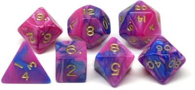 HOT Games dobbelstenen set - Toxic paars/blauw - 7 stuks - kunststof.