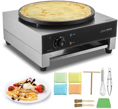 Crêpe Machine - Pannenkoekenmaker Elektrisch - Snelle Ontbijtjes Maken - Grote Antiaanbakplaat - 40 cm Diameter - Zilver