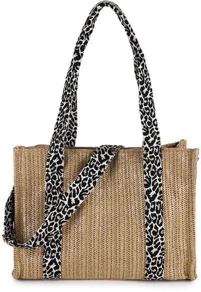 Luxe Shopper Zomertas met Luipaard Motief Band - Stijlvolle Strandtas - Grote Modieuze Schoudertas Dames - 40 x 29 cm - Bruin 1