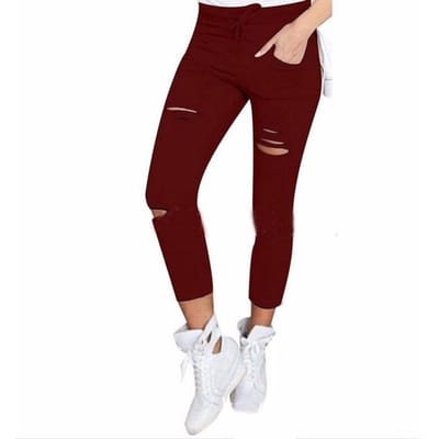 Sexy dames denim stretch jeans met hoge taille, vernietig skinny gescheurde noodbroeken XXXL rood