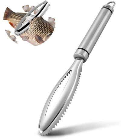 TOVBMUP Visenschubber - Visschubben Verwijderaar - 24.5x3.2cm - Dubbele Rij Scherpe Tanden - Comfortabele Greep met Hanglus - Geschikt voor Visfilets en Hele Vissen - Roestvrij Staal