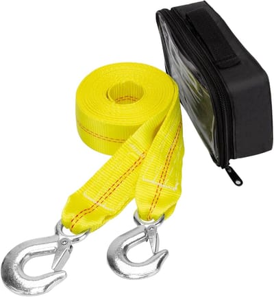 Sleepriem met Haken - Noodsleepkabel - Voertuigen Slepen - Versterkt Polyester - 2 inch x 20 voet - Geel