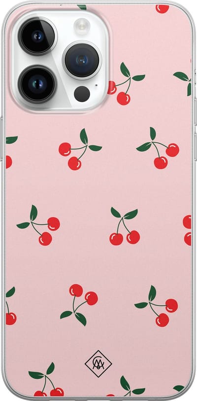 Casimoda® hoesje - Geschikt voor iPhone 14 Pro Max - Kersjes - Siliconen/TPU telefoonhoesje - Backcover - Geen opdruk - Roze