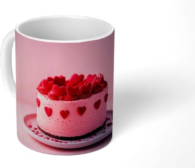 Mok - Koffiemok - Taart - Hart - Roze - Mokken - 350 ML - Beker - Koffiemokken - Theemok