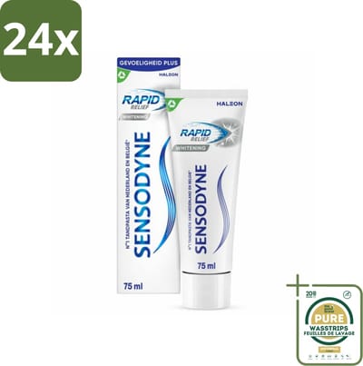 Sensodyne - Tandpasta - Rapid Relief Whitening - Snelle Gevoeligheidsverlichting - 75 ml - Voordeelverpakking - 24 stuks - Snelle verlichting - Tandbleaching