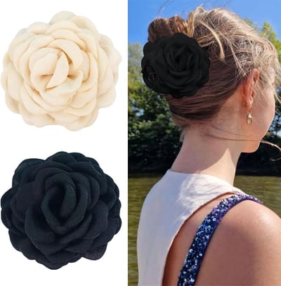 2 Stuks Grote Rozen Haarclips voor Vrouwen, Bloem Haaraccessoires, Perfect voor Haarstyling en Feestjes