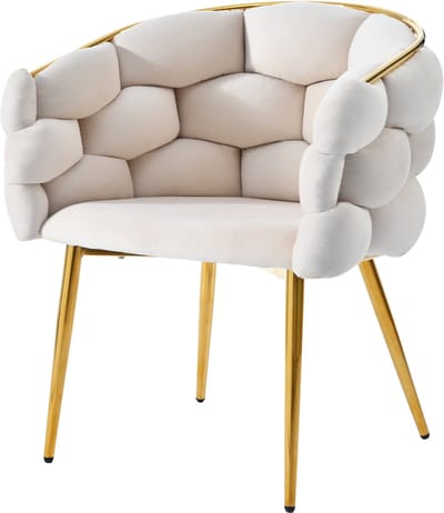 Esszimmerstoel - 1 Stuk - Luxe Bubble Chair + Moderne Stijl - Verguld IJzeren Poten - Fluweel - Beige