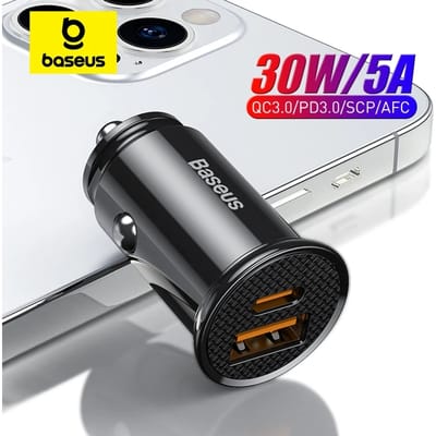 Baseus 30W USB-autolader Snel opladen 4.0 3.0 FCP SCP USB PD voor Xiaomi iPhone16 15 14 Pro Max Snel opladen autotelefoonoplader