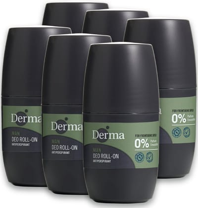 Derma Eco Man - Deodorant Roll-on - Anti-transpirant deodorant - Langwerkende bescherming - Parfumvrije - voor Gevoelige huid - 6 x 50 ML