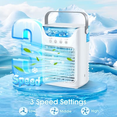 Mobiele airconditioning, 4-in-1 draagbare airconditioner & luchtkoeler luchtbevochtiger & tafelventilator met 700 ml / 2 koude nevel / 3 automatische timers - 7 kleuren nachtlampje