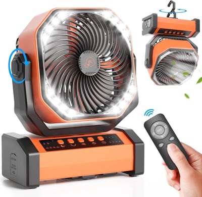 Camping Ventilator 20000mAh Met LED Lamp, Automatisch Oscillerende Bureauventilator Met Afstandsbediening & Haak, Oplaadbare Buiten Tentventilator Met Timer, 4 Snelheden USB Voor Kamperen