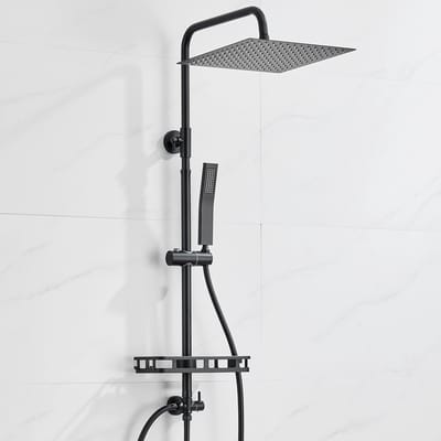 Auralum Max Douchesysteem - Regendouche Ø 30 cm - Met Handdouche en plankje - Doucheset - Verstelbare Hoogte 72-110 cm - Regendoucheset - Waterbesparend - Zwart