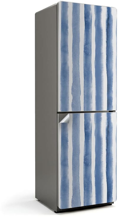 Wallfluent Koelkaststickers - Verticale aquarelstrepen Koelkast Folie - 60 cm x 190 cm - Blauw Koelkaststickers - Grote Koelkast Sticker - Koelkast Cover - Decoratieve Koelkaststicker - Koelkast Opknappen Sticker