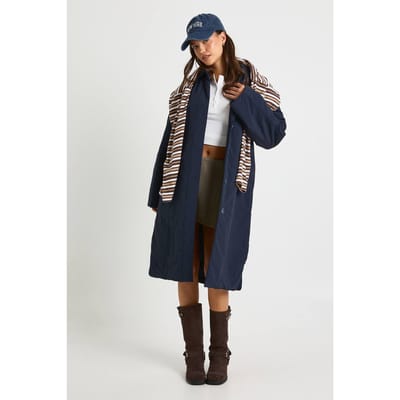 boohoo Dames Longline Gevoerde Jas | Navy | Maat: 8