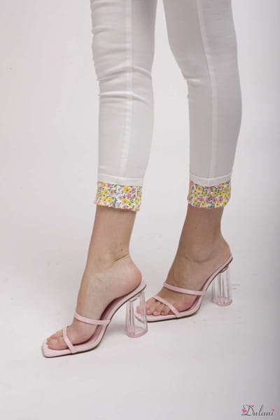 Broek Toxik3 hoge taille slim met gebloemde omslag