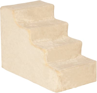 Haustiertreppe - 60 x 35 x 44 cm - 4-stufige Hunderampe mit abnehmbarer Bezug, Katzentreppe, Hundetreppe - Spanplatte & Plüsch - Beige