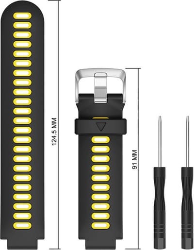 Siliconen bandje - geschikt voor Garmin Forerunner 220 / 230 / 235 / 620 / 630 / 735XT / Approach S20 / S5 / S6 - zwart-geel