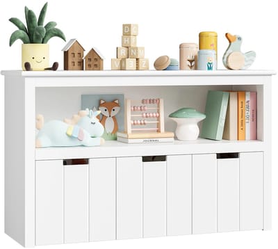 Allero Kast - Opbergkast - Opbergmeubel - Speelgoed opbergers - Houten Opbergkast - Voor kinderen - Wit - 102Bx33Dx62H cm