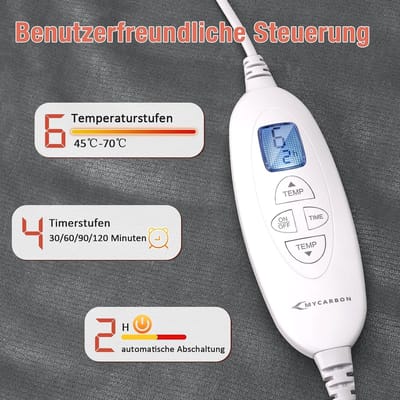 60 x 100 cm Dubbelzijdige Sjaal met 120 W, Europese Standaard, 4-fase Timer en 6-fase Temperatuurregeling voor Optimaal Comfort
