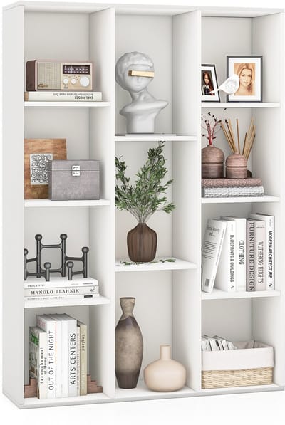 COSTWAY Boekenkast met 11 vakken, boekenkast, kantoorplank, kubusrek, staand rek, voor woonkamer, slaapkamer, kantoor, kinderkamer, 74 x 24 x 106 cm, wit