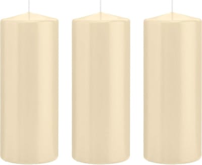 Trend Candles Cilinderkaars/stompkaars - 3x - cremewit - 8 x 20 cm - 119 branduren - horeca kaarsen
