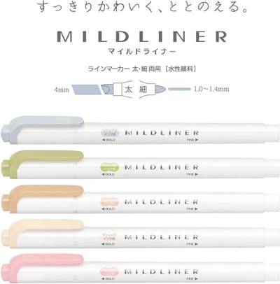 Zebra Mildliner Double Sided Highlighter - New Natural Colors NTC + EXTRA een Set van 5 Zebra Two Sided Brushpennen