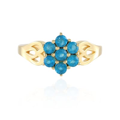 Cavill - Zilveren ring met 7 neon blauwe Apatiet (0,71 ct) - 925 Sterling Zilver verguld - elegante ronde Apatiet ring - Braziliaanse edelstenen