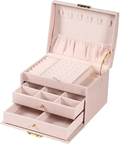 Sieradendoos - Opberger - Sieraden organiseren - Drielaags ontwerp - 17 x 14 x 13 cm - Roze
