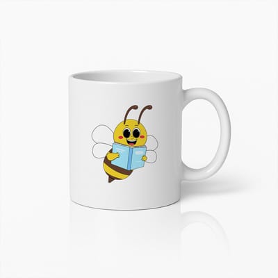 Schattige Lezende Bij Mok met Adorable Cartoonontwerp – Perfect Cadeau voor Boekenliefhebbers en Kinderen