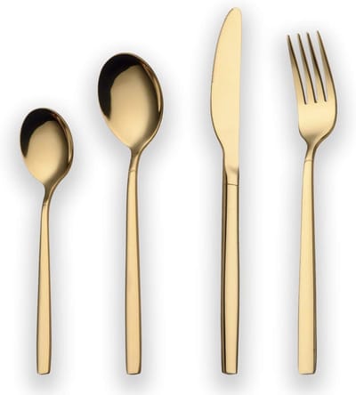 24-Piece Gold Plated Stainless Steel Cutlery Set - Service for 6 People - Luxe Bestekset - Shiny Gold