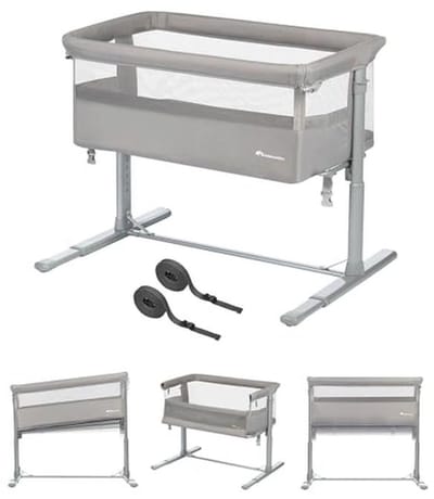 Co-Sleeper en Vouwbed voor Baby's – 0-6 Maanden, 5 Hoogte-instellingen, Ademend, Met Draagtas, Eenvoudige Montage, Grijs