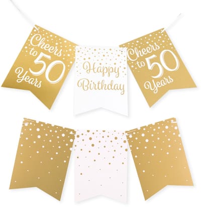 Q2P - 50 Jaar Versiering - Slingers - Verjaardag Versiering - Decoratie - Wit & Goud - Sarah - 1 Stuk